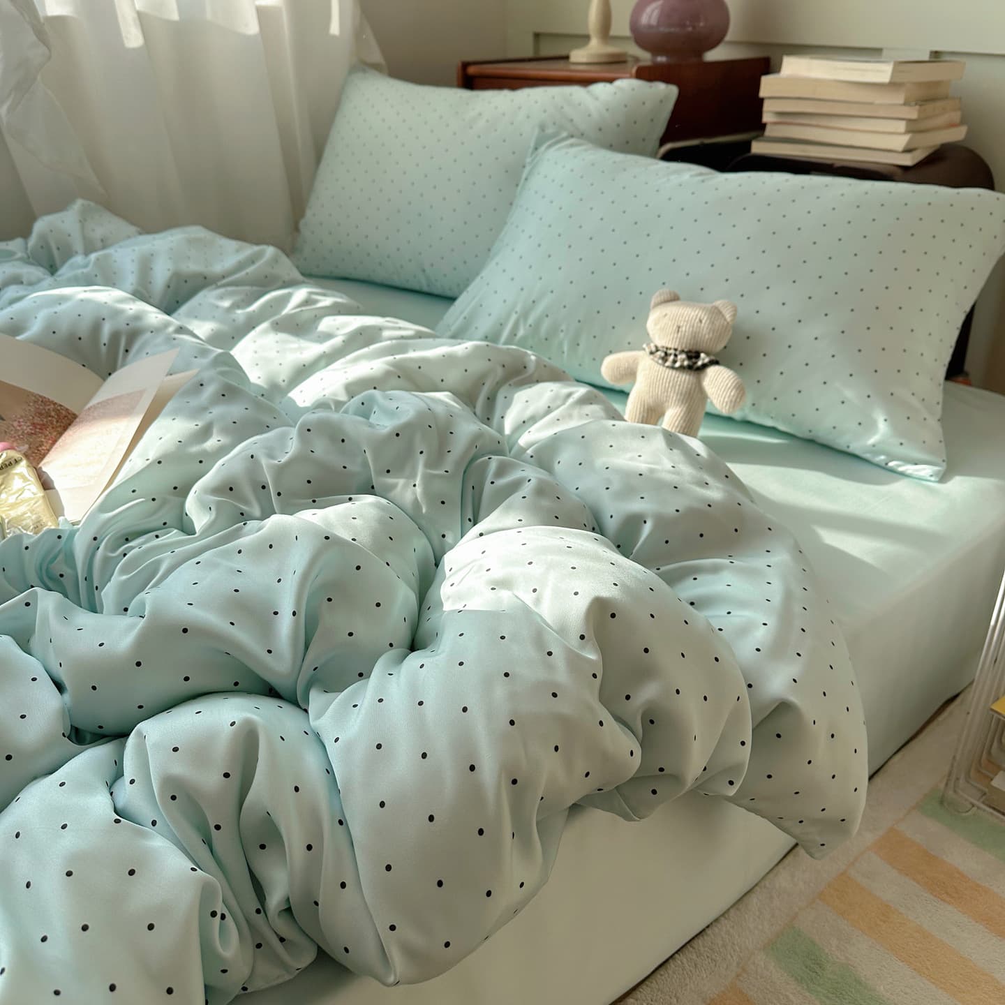 New Summer Washed Ice Silk 4-Piece Set / Single Duvet Cover, Summer Bare Sleep Silky Cool Student Dorm 3-Piece Set 3