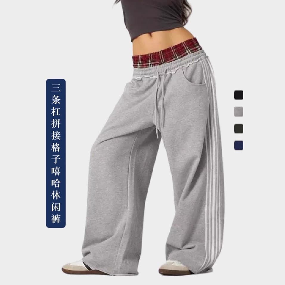 Retro Simple Striped Loose Casual Pants Harajuku Hip-Hop Wide-Leg High-Waist Outdoor Sports Street Dance Pants for Women