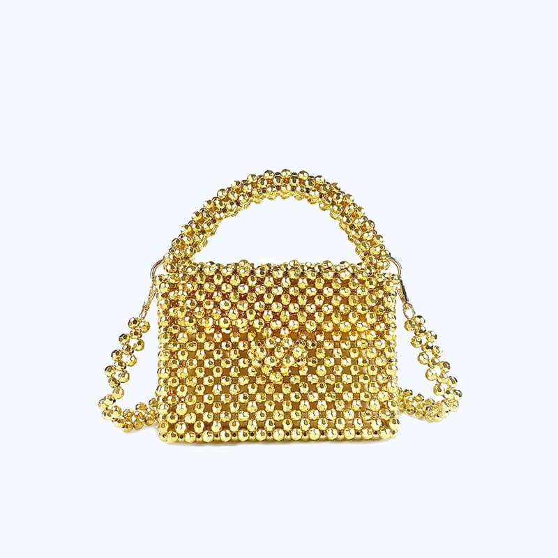 New golden acrylic beaded bag with metal texture, portable shoulder crossbody, women's special small square bag with chain