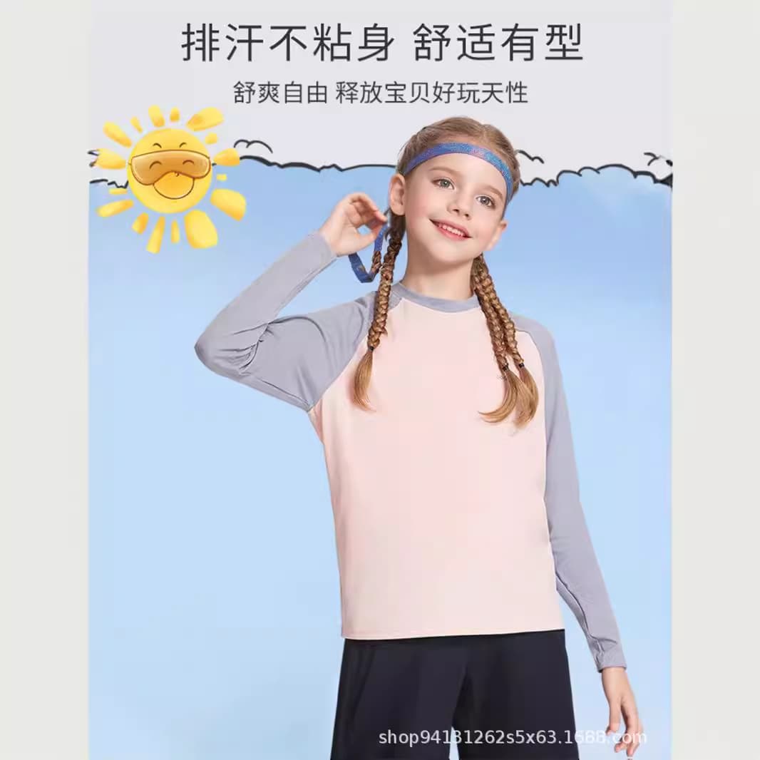 Ice silk children's tops, sports quick-drying boys' T-shirts, spring and summer new style long-sleeved girls' base layer shirts, clothing for medium and large children.