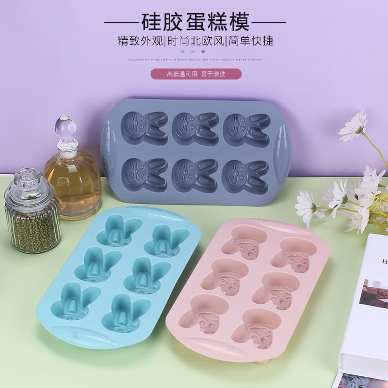 Factory Stock DIY Baking Mold Silicone 6-Cavity Rabbit Shape Cake Mold Cookie Pudding Mold Animal Rabbit Mold