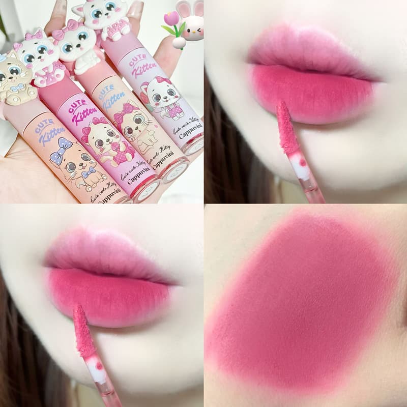 Cappuvini Gift Box Cat Lip Mud Lightweight Moisturizing Glossy Lipstick Brightening Hydrating Mirror Lip Glaze Domestic Cosmetics