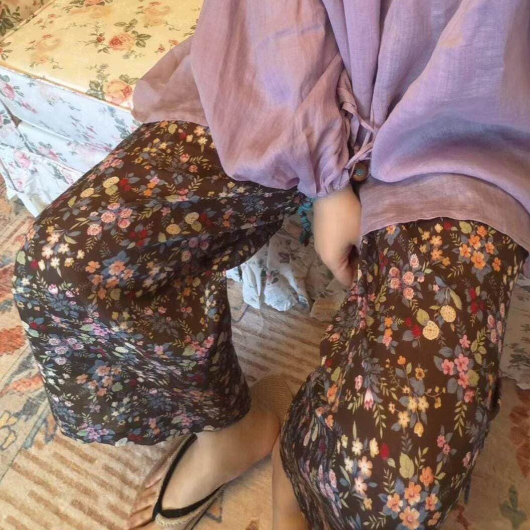 Retro Design Floral Pajama Pants for Women 2026 Summer New Large Size Loose Comfortable Casual Long Pants Home Pants
