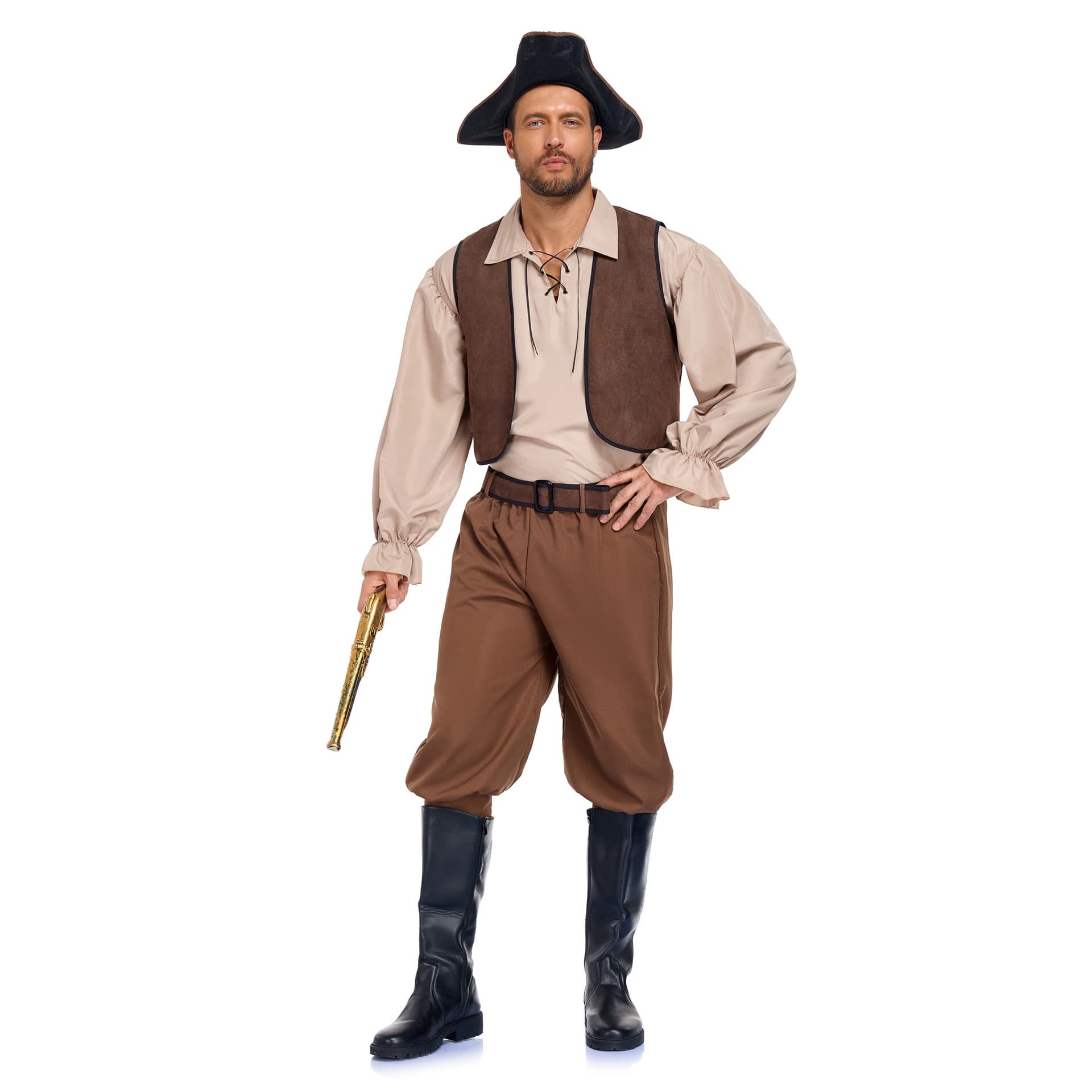 Adult Men's Pirate Costume Halloween Pirates of the Caribbean Captain Costume Medieval Retro Cosplay