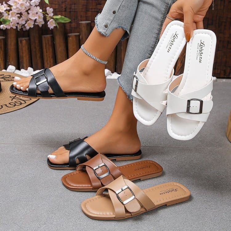 Cross-border large size sandals for women European and American style multi-color one-line strap braided sandals summer outer slippers wholesale