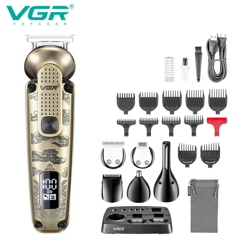 VGR095 cross-border electric multi-function set hair clipper six-in-one digital display IPX6 water-washable nose hair trimmer