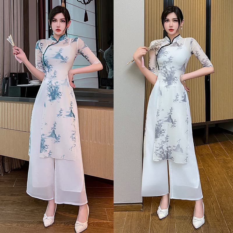 Modified Cheongsam Long Dress Beautician Workwear Wellness Foot Bath Foot Therapy Technician Uniform Set Women 2024 New Style 1377