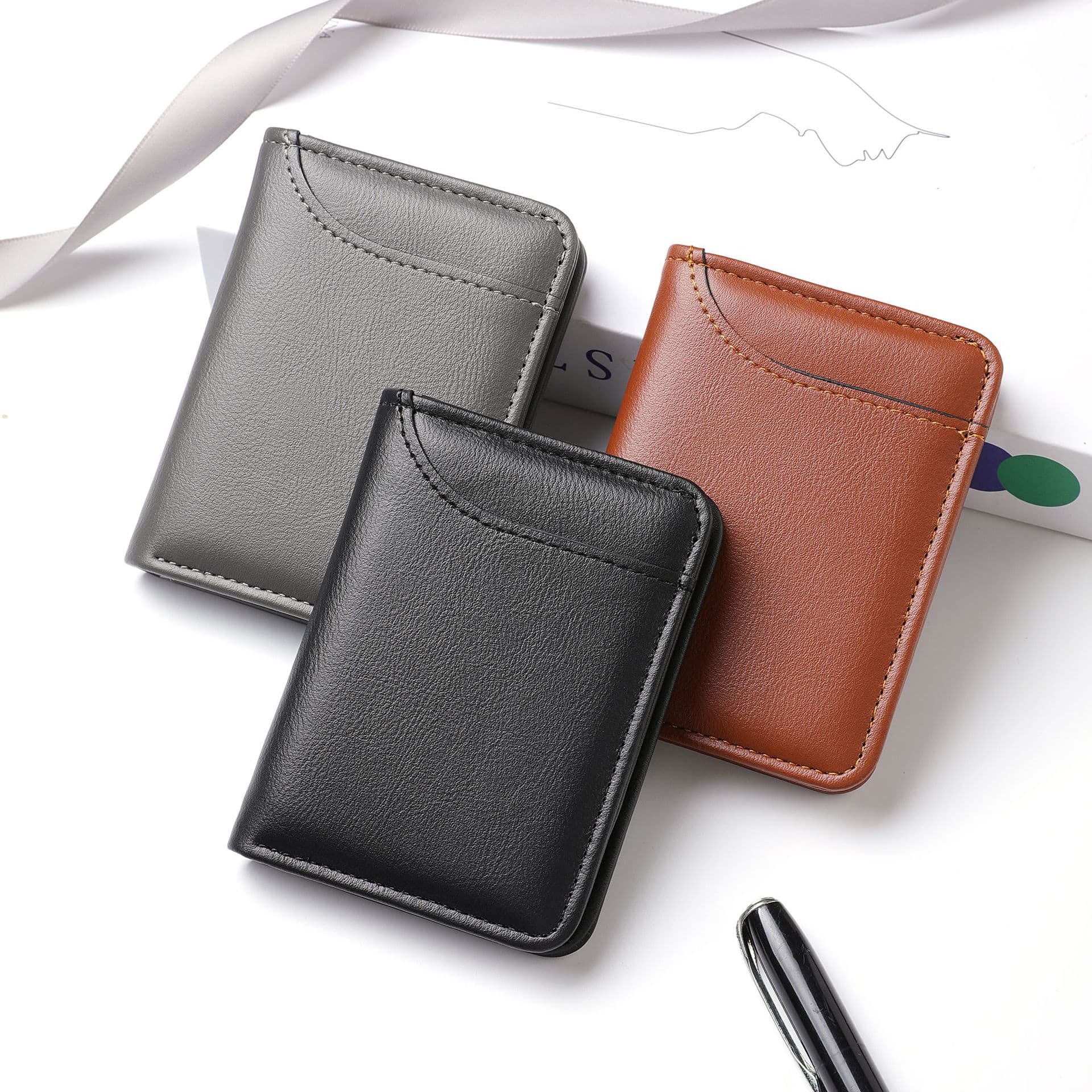 Men's Slim Vertical Wallet Card Holder Compact Money Clip Wallet Cross-border