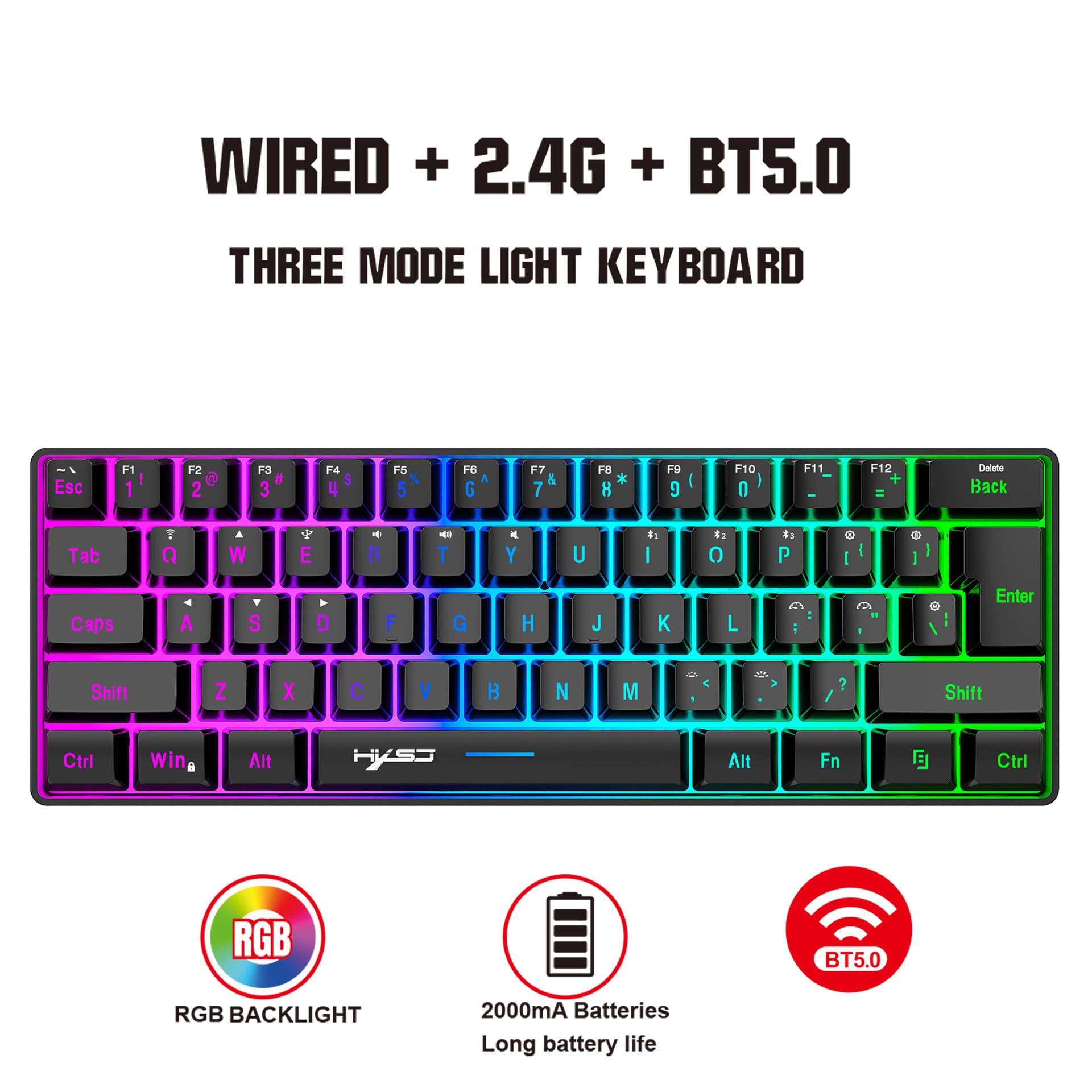 L500 Compact RGB Backlit Gaming Keyboard Tri-Mode 2.4G Bluetooth Wired Film Keyboard Digital Computer
