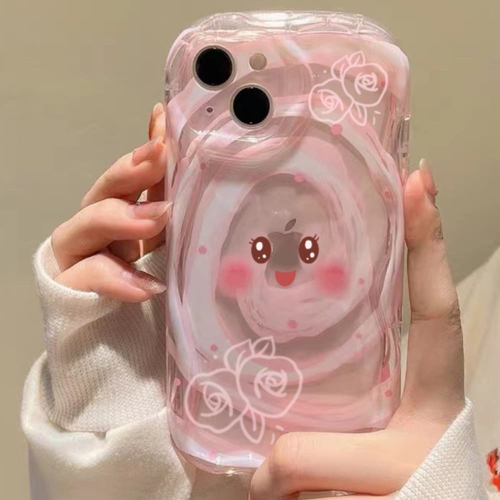 Pink Cute Emoji Cream Wave Case for iPhone 14 Pro Max, Apple 13, 12 Transparent, 11