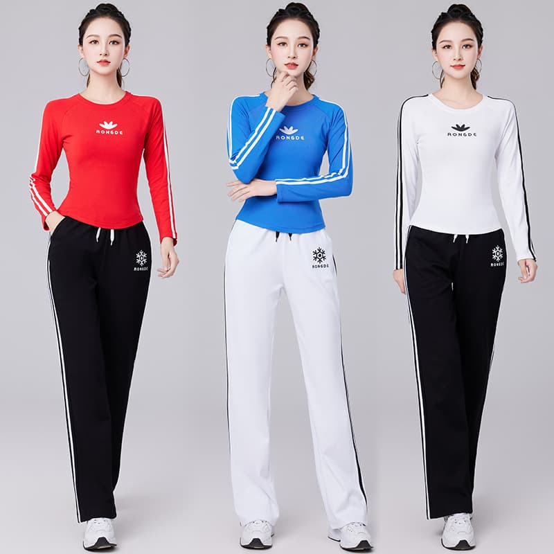 Autumn New Style Sports Suit T-shirt Top Long Sleeve Ribbed Cotton Yang Liping Square Dance Costume Women's Dance Costume