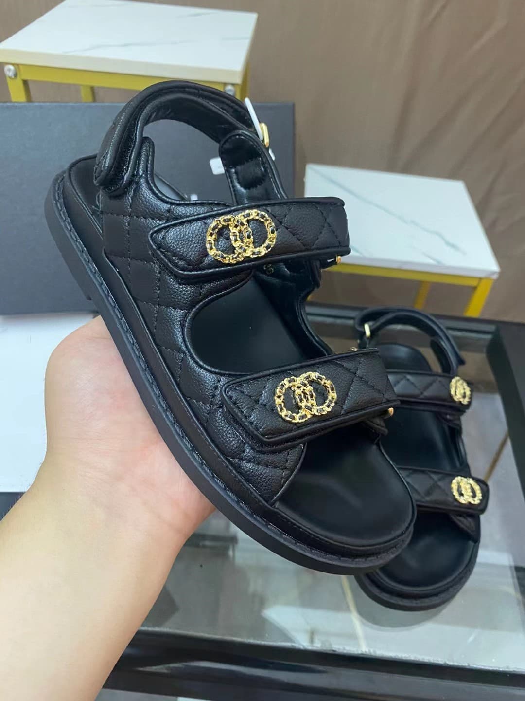 Camellia Casual Flat Sandals for Women 2026 Summer Little Fragrance Style Thick Sole Velcro Outdoor Sports Roman Shoes