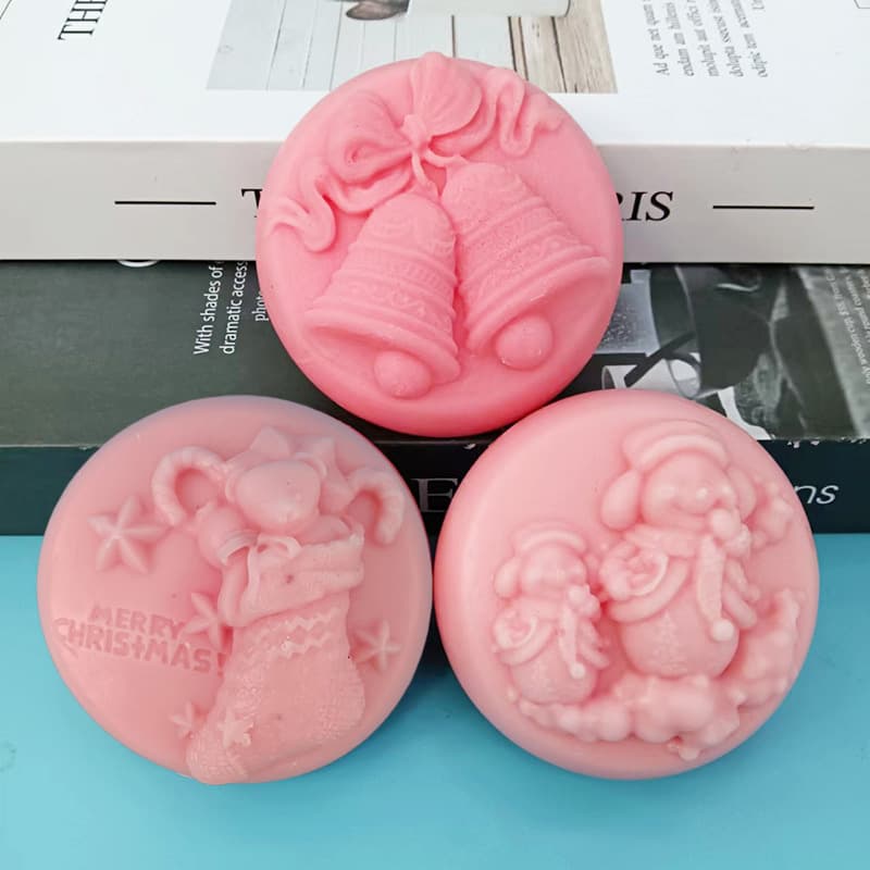 Christmas Three-Piece Handmade Soap Candle Silicone Mold - Bell, Socks, Santa Claus Baking Cake Mold