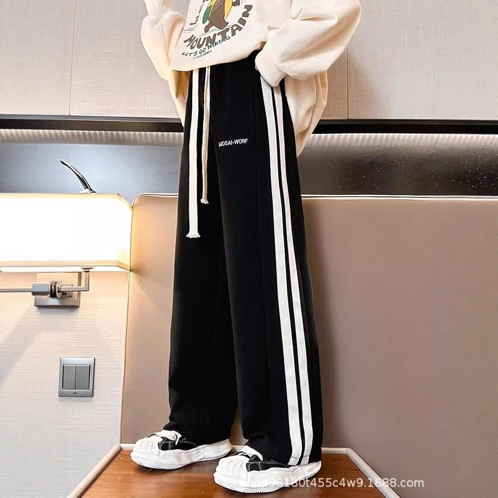 Girls' Pants Spring/Autumn 2025 New Children's Casual Pants, Straight-Leg Pants for Older Girls, Spring Waffle Wide-Leg Pants