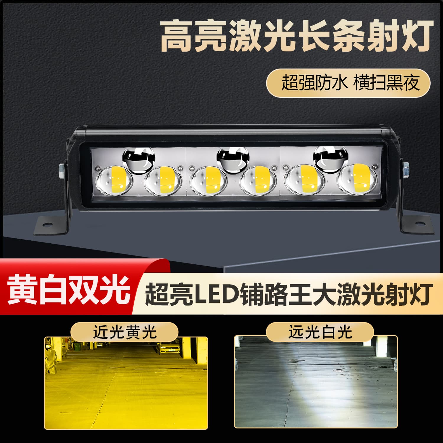 Car Long Strip Laser High-Intensity Spotlight Yellow and White High and Low Beam Laser Cannon 12V80V Universal High-Power Spotlight for Trucks
