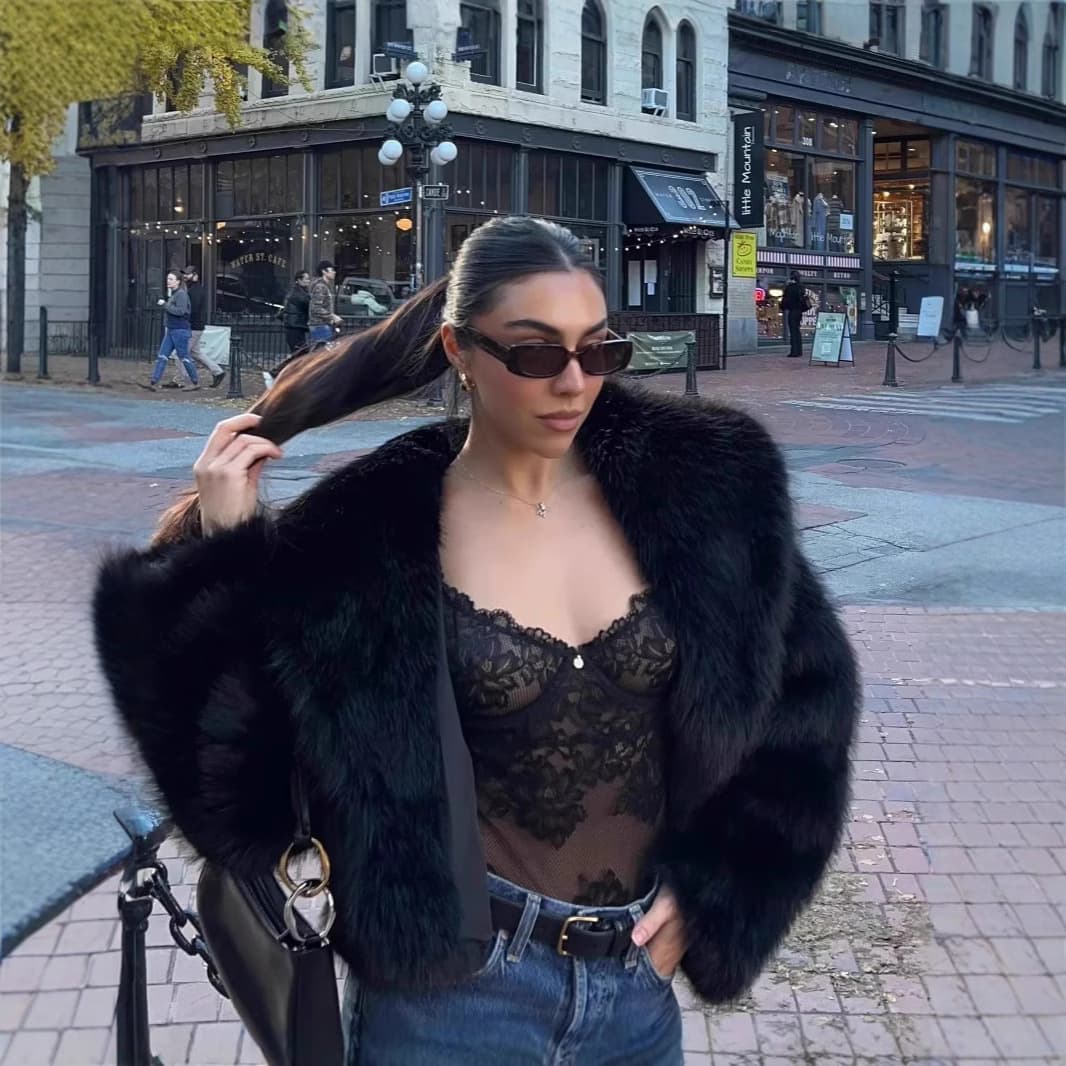 European and American Autumn/Winter New Arrival Amazon Cross-Border Women's Fox Fur Black Coat Fur Jacket Hot Girl Style