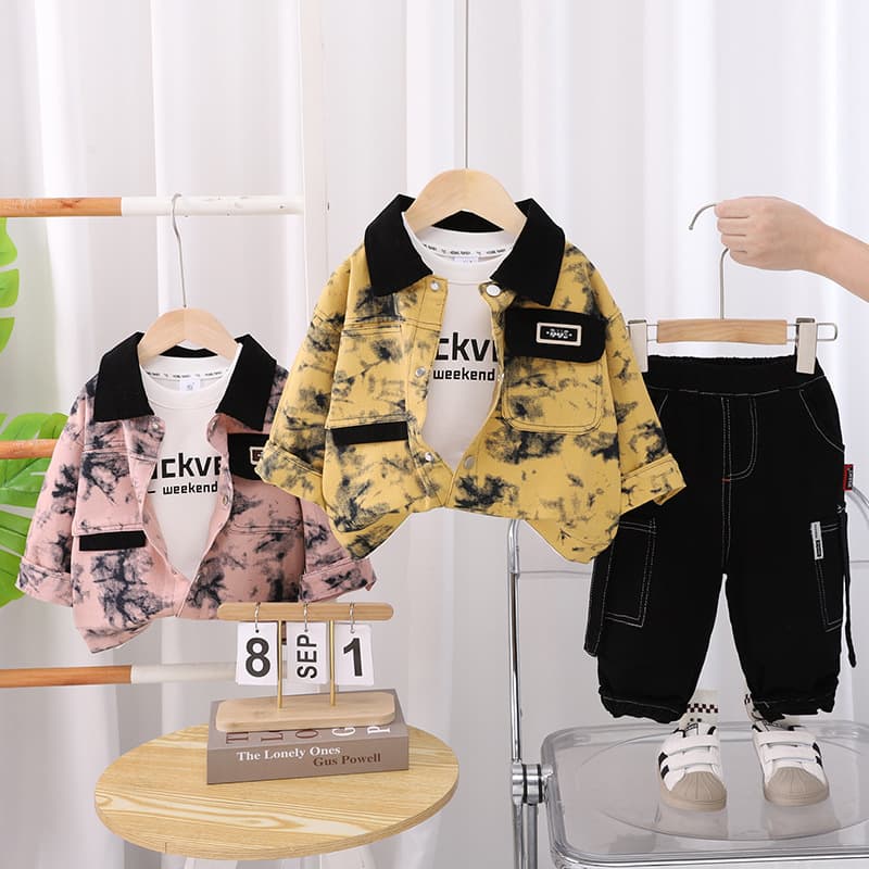 Boys' Shirt Set Cool Style Kids' Spring Top Tie-Dye Cardigan 2025 New Style Boys' Long-Sleeve Shirt Wholesale