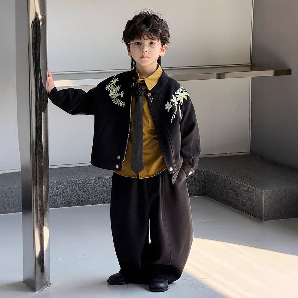 Boys' Jacket Set 2025 Autumn New Floral Embroidery Casual Outerwear Children's Top Trendy Drop Shipping