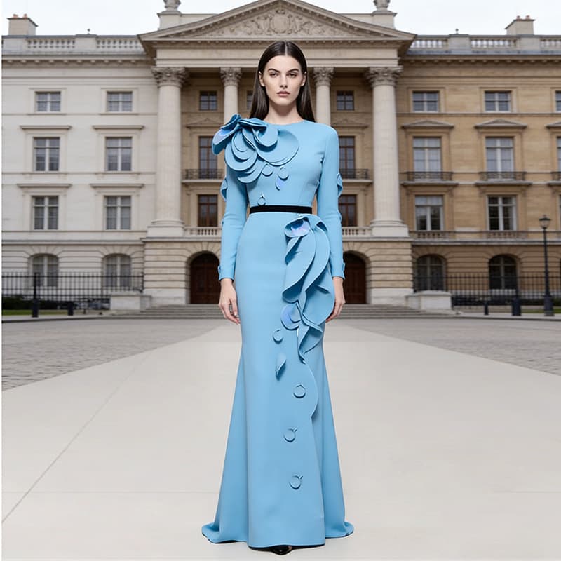 Prom Dress 202 New European American Fashion Celebrity Heavy 3D Petal Small Train Gown Long Dress