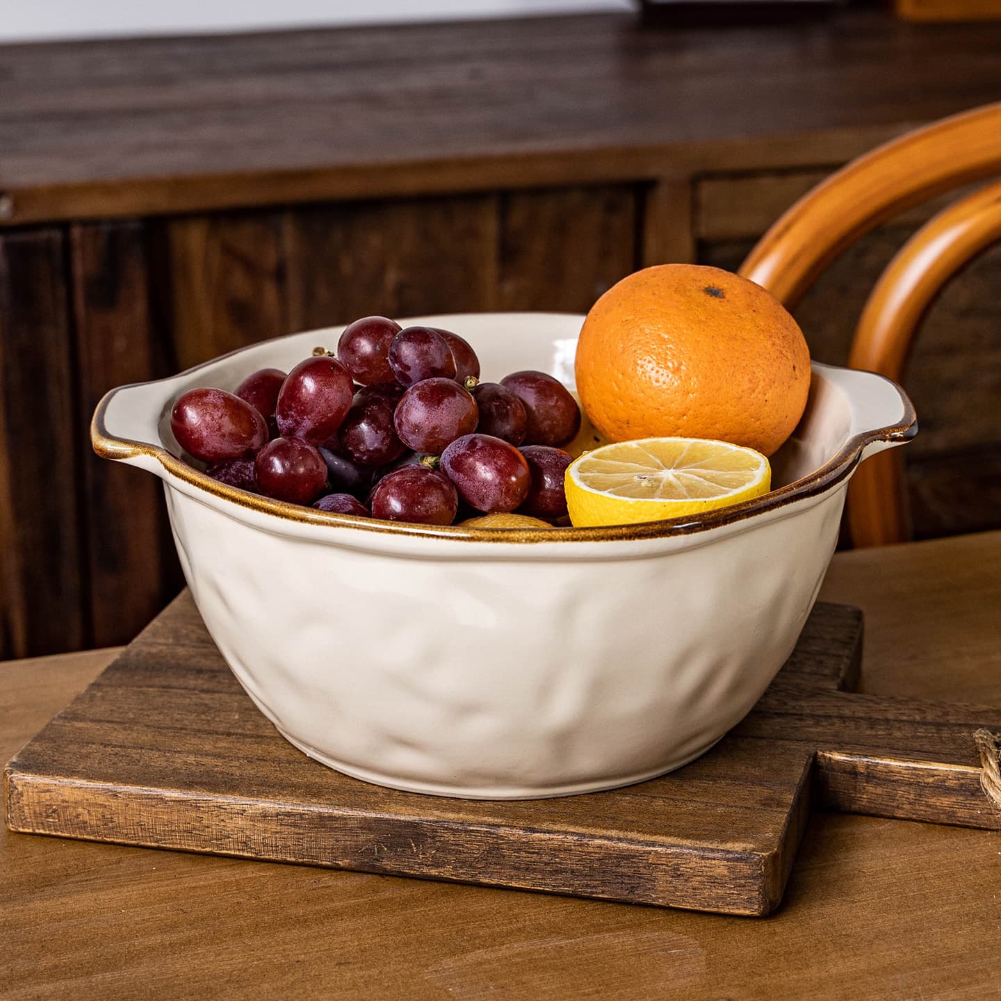 Retro double-eared large bowl, ribs soup bowl, noodle bowl, snail noodle bowl, lobster bowl, home boiled fish bowl, fruit bowl with slight flaws