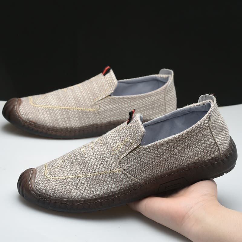 New Style Old Beijing Cloth Shoes Breathable Linen Men's Casual Shoes Driver Breathable Men's Shoes Cowhide Sole Slip-On