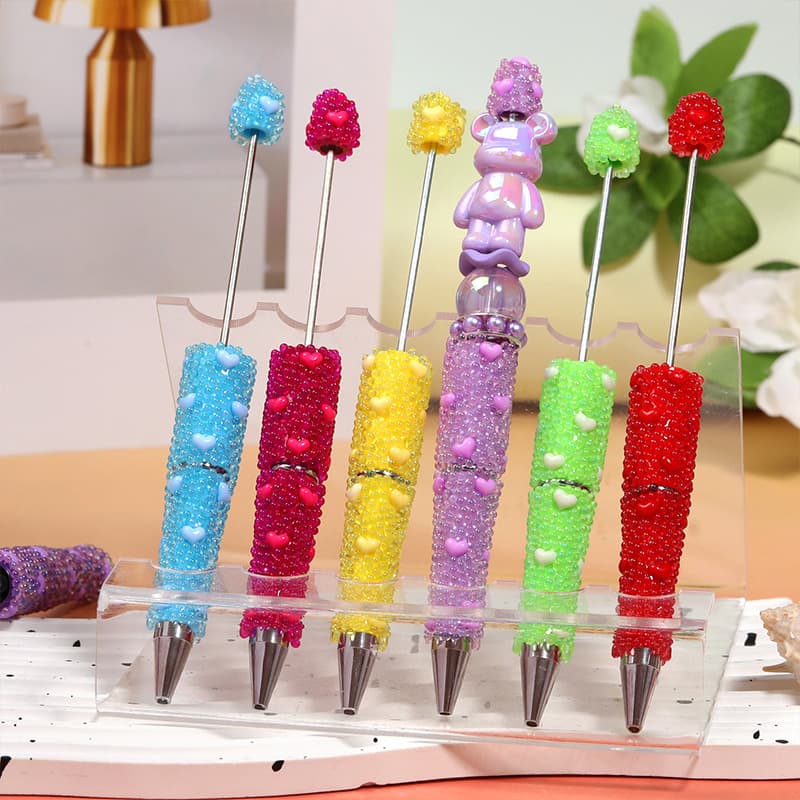 New DIY Glass Mermaid Beads Heart Full of Diamond Beaded Pen Multi-Color High-Value Rotating Bead Pen Ballpoint Pen