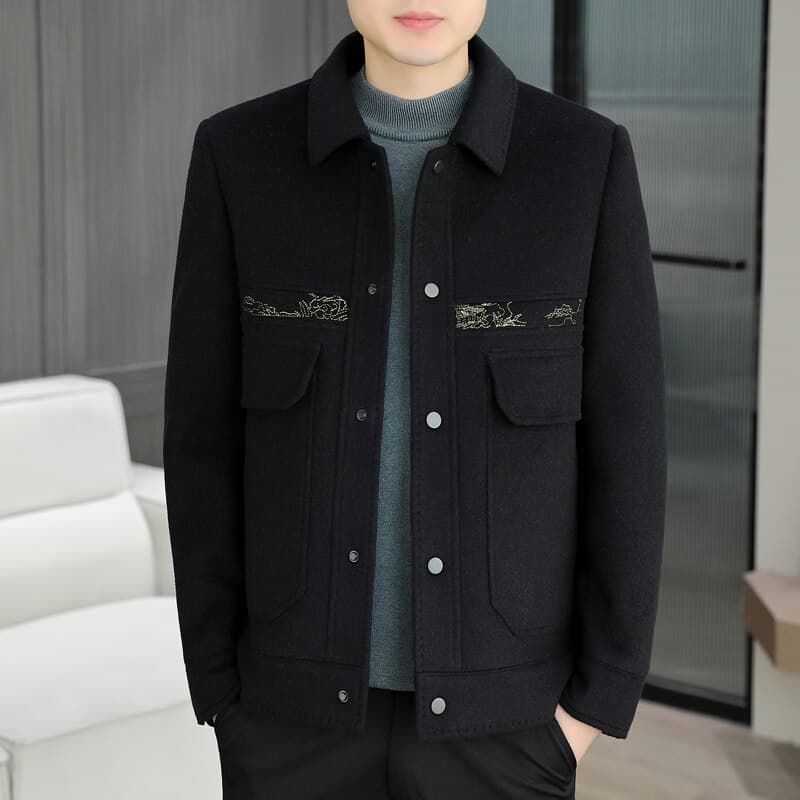 2024 Men's Notch Lapel Wool Coat Warm Wool Overcoat Casual Short Winter Coat