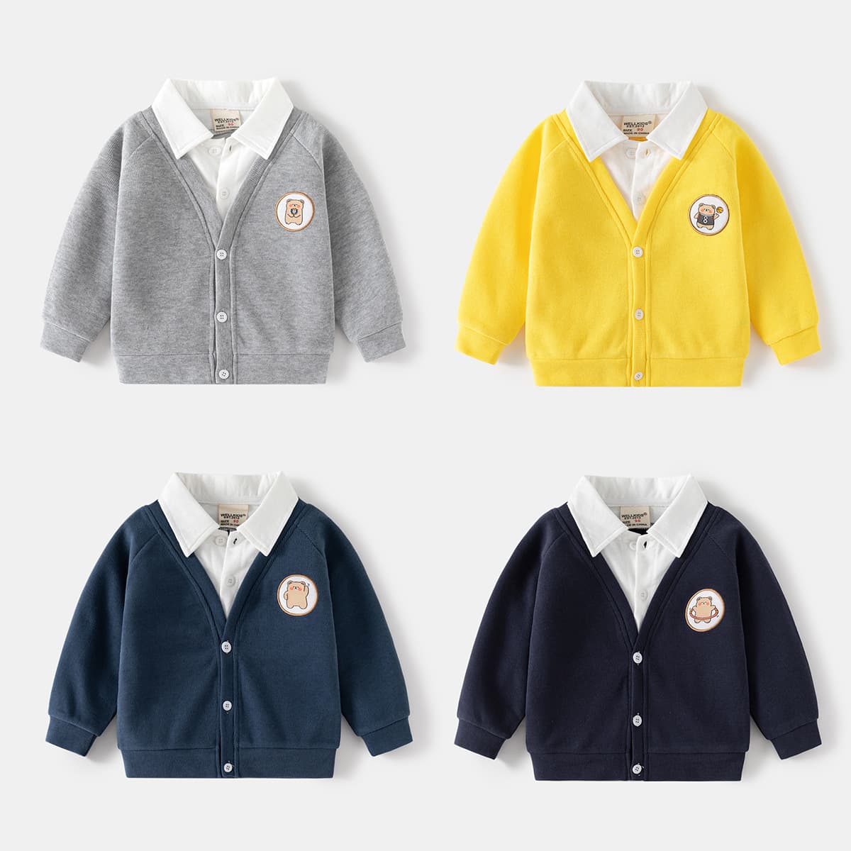 Autumn New Korean-style Fake Two-piece Jacket Children's Fashion Long Sleeve No Hood Soft Cardigan Top for Boys