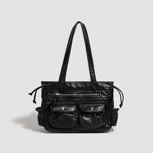 Women's Underarm Bag Punk Soft Leather Drawstring Shoulder Bag Motorcycle Bag Street Style Versatile Handheld Underarm Bag Women's Bag