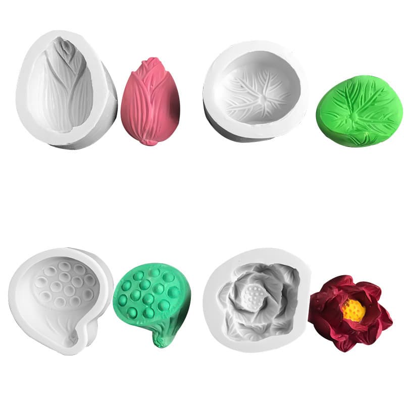 DIY Aromatherapy Gypsum Lotus Leaf Lotus Pod Stamen Mold Scented Candle Decoration Fondant Cake Mold