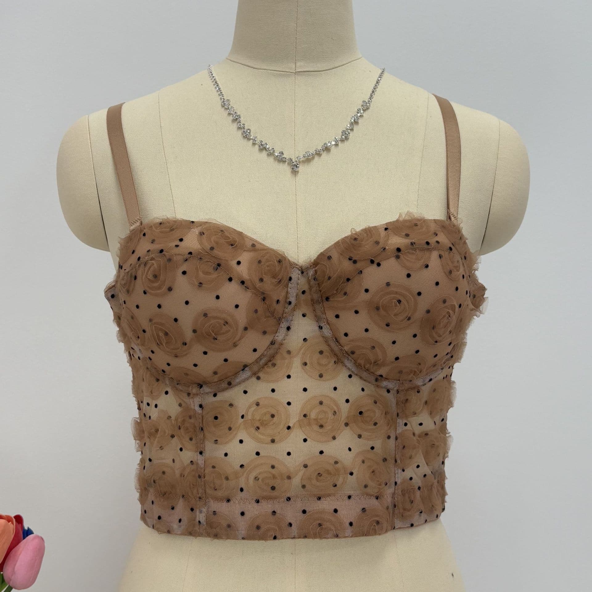 New cross-border style hot polka dot rose flower can be worn as outerwear slim fit women's vest camisole bra fishtail top