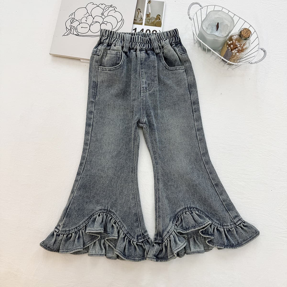 Spring/Autumn Girls Denim Jeans 2026 New Style Washed Soft Denim Flared Pants Little Girl Versatile Casual Long Pants Export