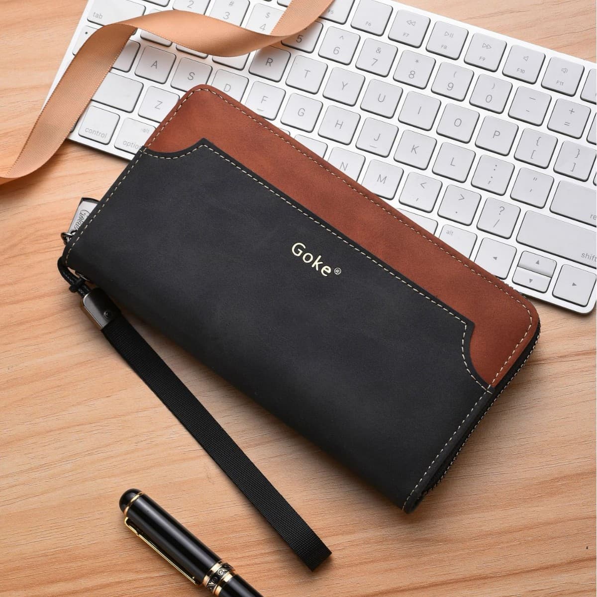 Cross-border men's long wallet business stitching contrasting color zipper clutch multi-card slot large capacity wallet wholesale