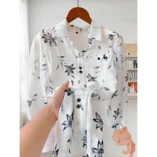 Floral chiffon blouse loose summer new trendy elegant temperament age-reducing flattering fresh middle-aged and elderly mother's wear