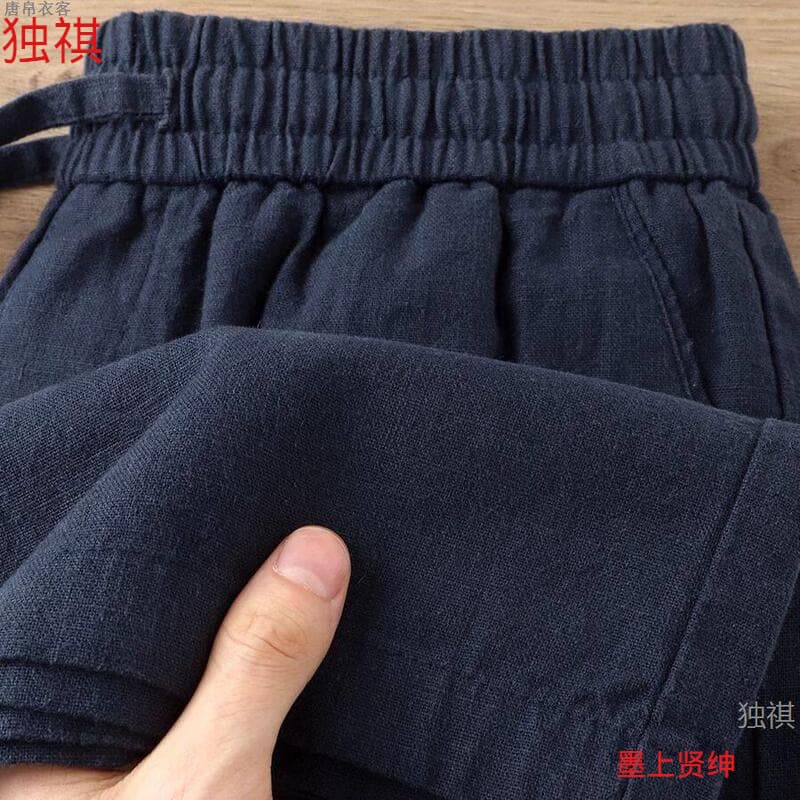 Casual and Relaxed Vibe! Navy Blue Cotton-Linen Loose Straight-Leg Pants Japanese-Style Breathable Comfortable Casual Pants for Men