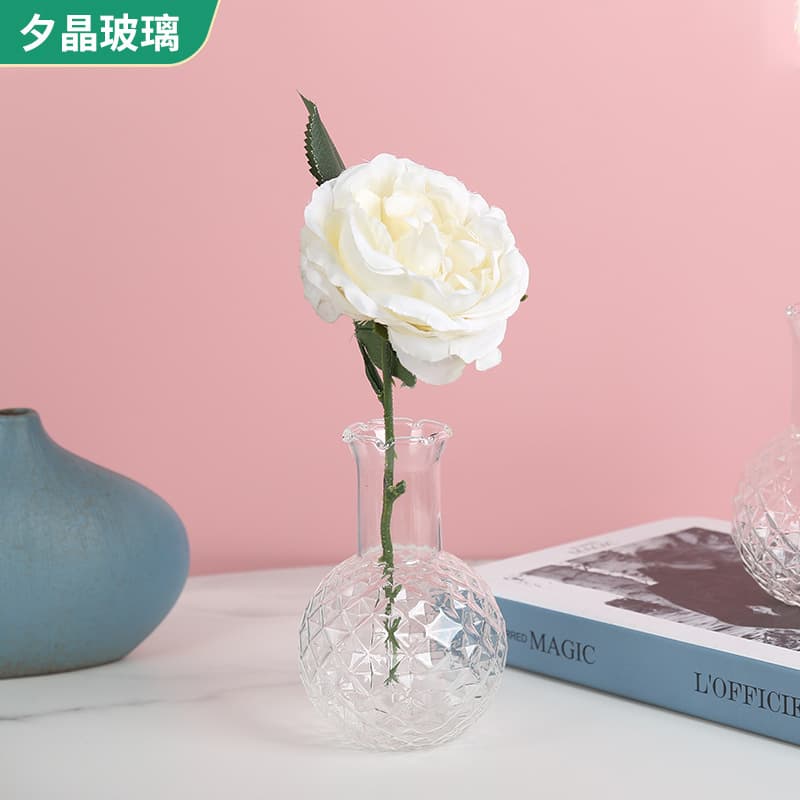 Diamond Grid Glass Vase High-End Decoration Living Room Flower Arrangement Transparent Water-Raising Rose Small Niche New Glass Vase
