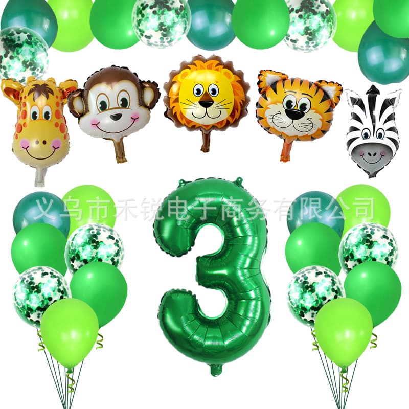 Cross-border green jungle animal theme birthday balloon set tiger lion forest animal sequin balloon package