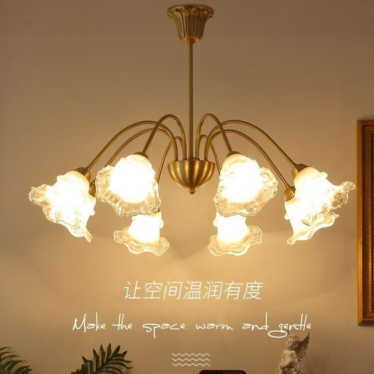 American Vintage Flower Pendant Light, New Minimalist Bedroom Living Room Romantic Rose Glass Mid-Century Pendant Lamp