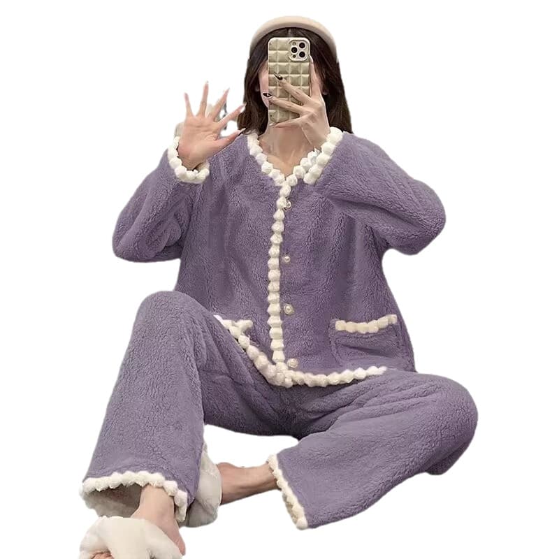 Women's Flannel Pajamas Winter Thickened Coral Fleece 2024 New Autumn/Winter Loungewear Cardigan
