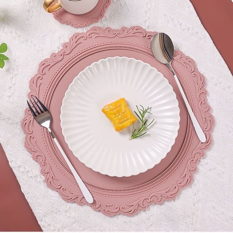 Korean Lace Silicone Placemat Heat Insulation Embossed Bowl Cup Dish Mat High Temperature Resistant European Vintage Premium Plate Mat