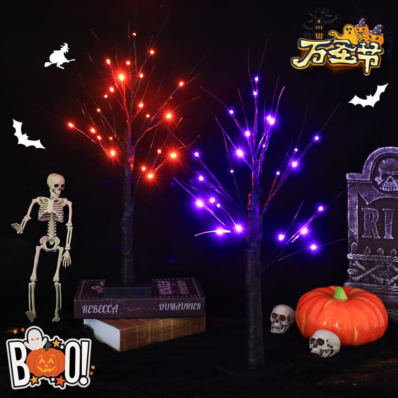 Cross-Border Hot Sale LED Decorative Lights Halloween Party Scene Holiday Ghost Tree Festival Atmosphere Glowing Tree Lights