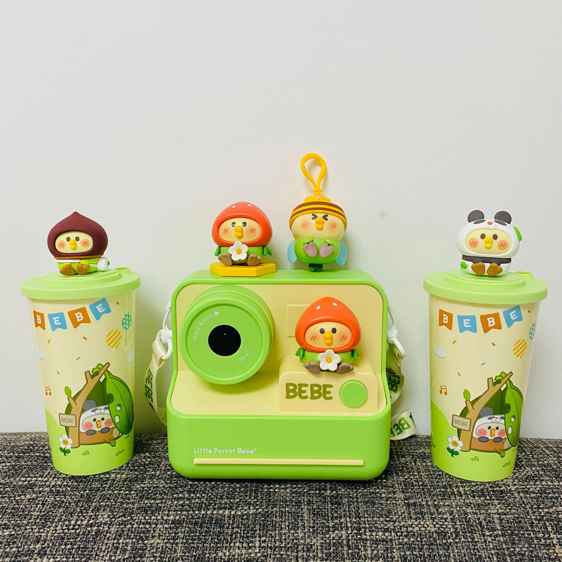 Original Little Parrot BEBE Outing Series Little Parrot Plush Toy Cup Pendant Water Bottle Camera-Shaped Strap Bucket
