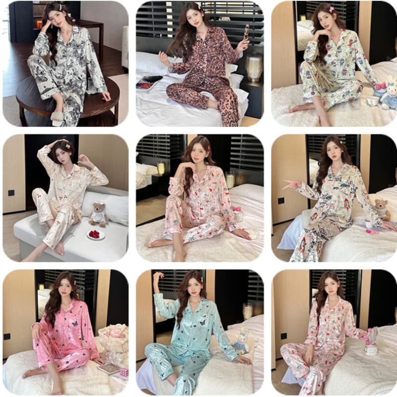 2024 Autumn/Winter Notch Lapel Long-Sleeve Cardigan Velvet Pajama Set for Women