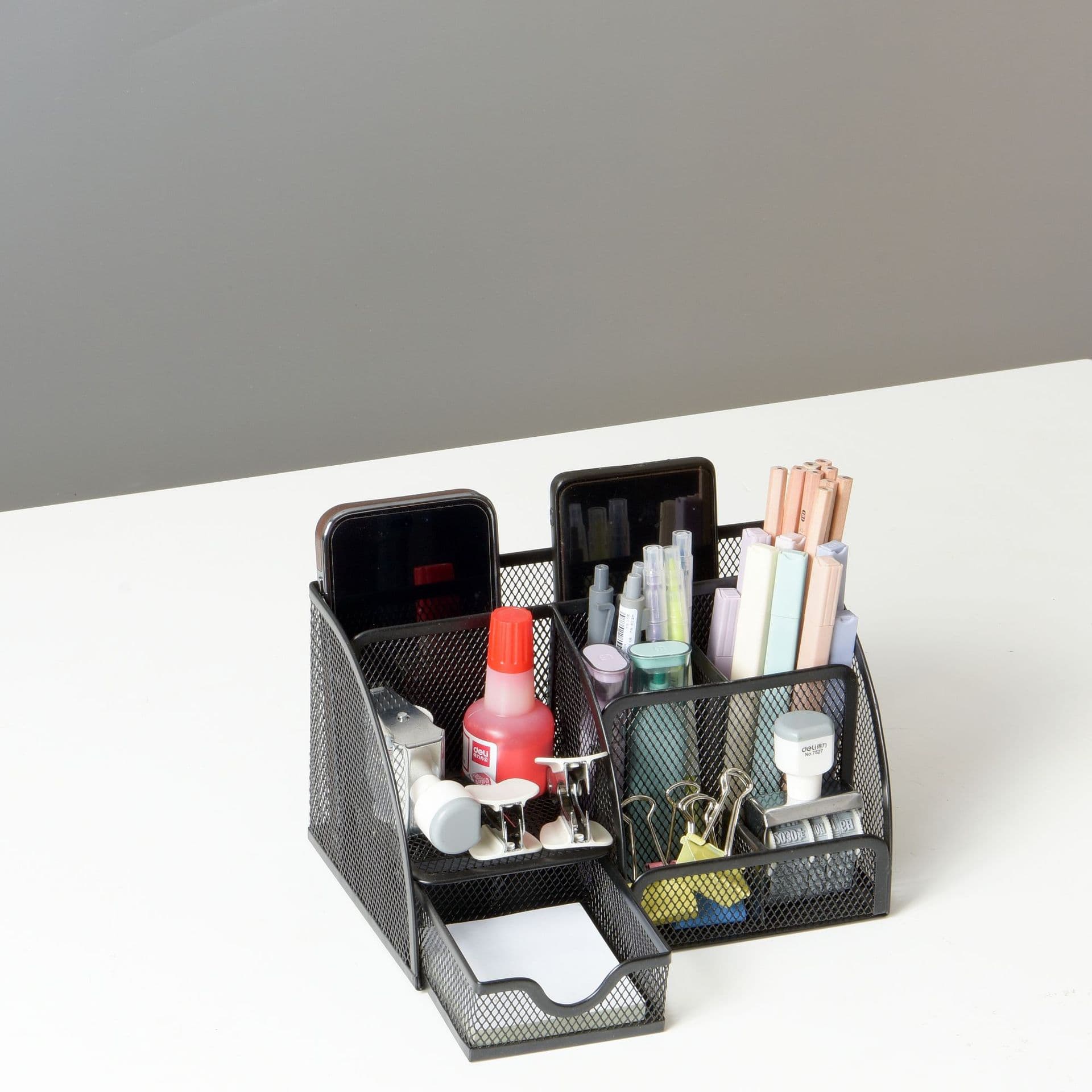 Desktop Organizer Box Multifunctional Pen Holder Metal Mesh Office Storage Box Organizer Rack Desk Multi-layer