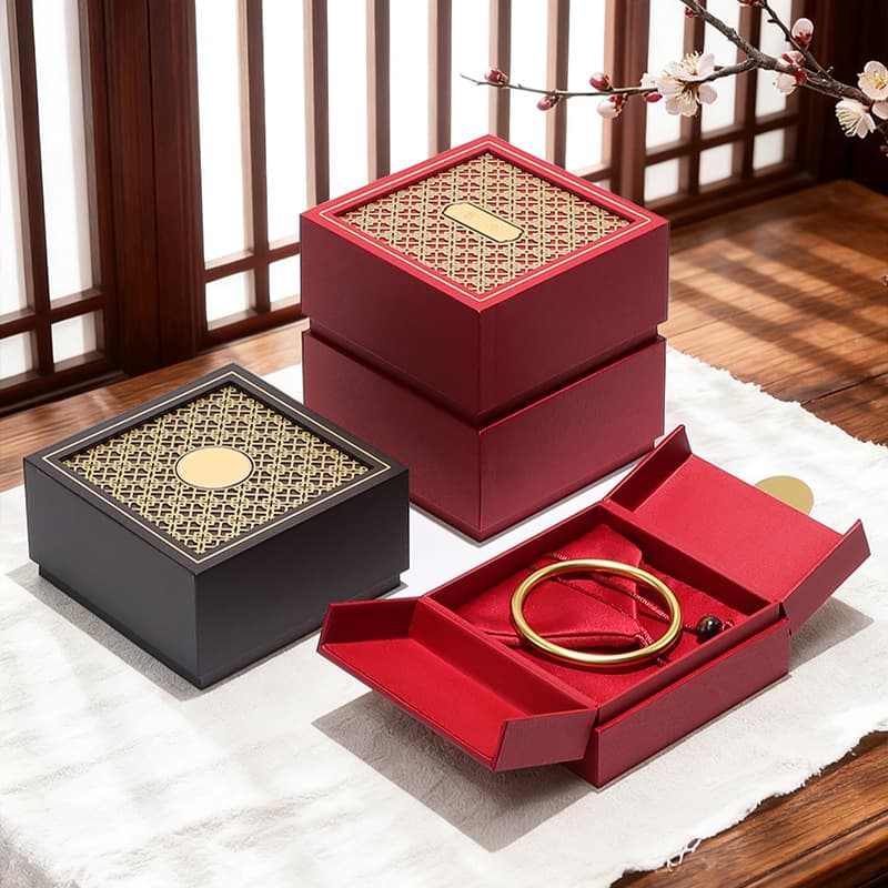 Ancient Heritage Jewelry Box Gold Jewelry Bracelet Jade Bracelet Agarwood Cut Out Double Opening Packaging Box Gift Box
