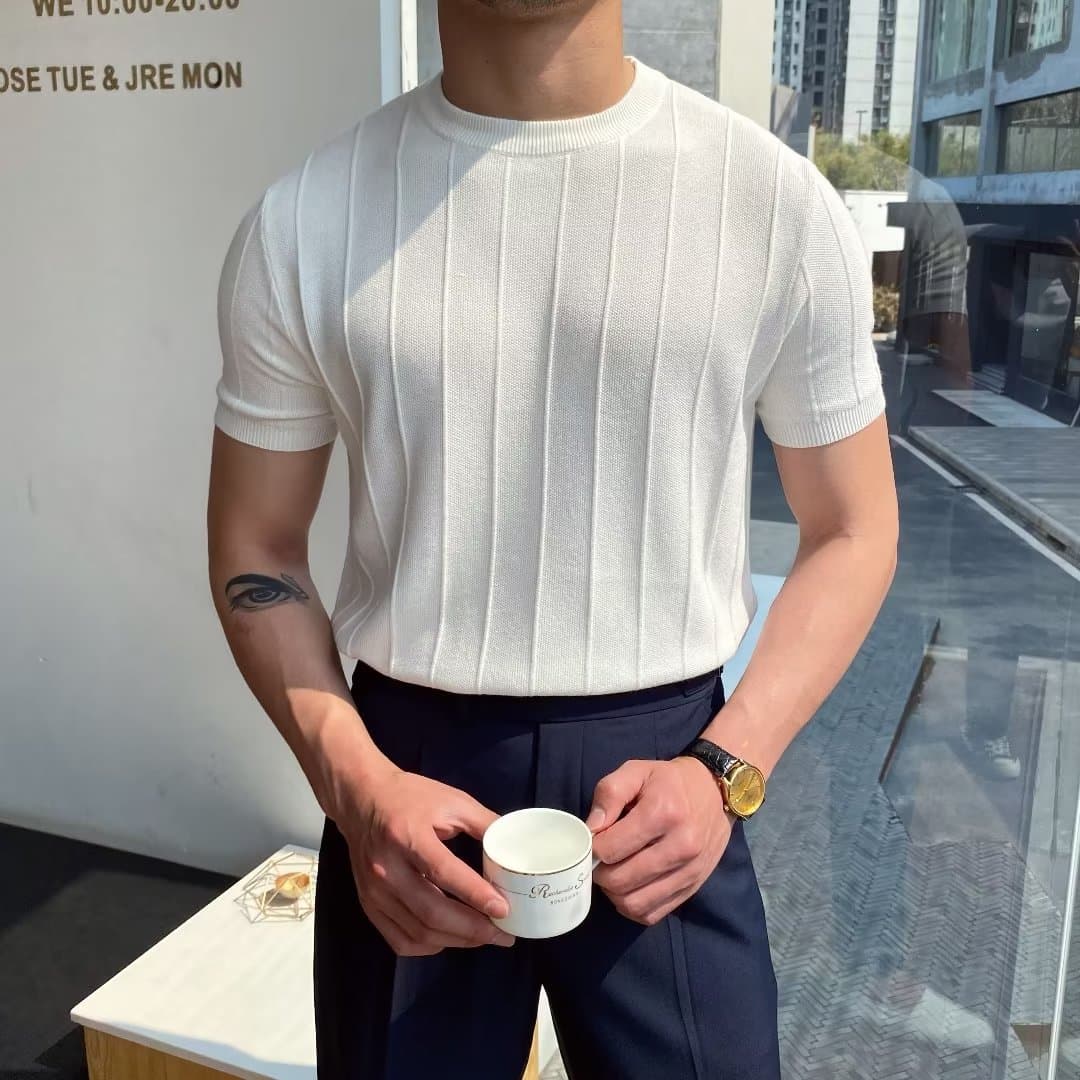 New 2023 Knitted Sweater Ins Round Neck Straight Short Sleeve Pullover Youth Popular Men's Casual Summer Sweater Trendy