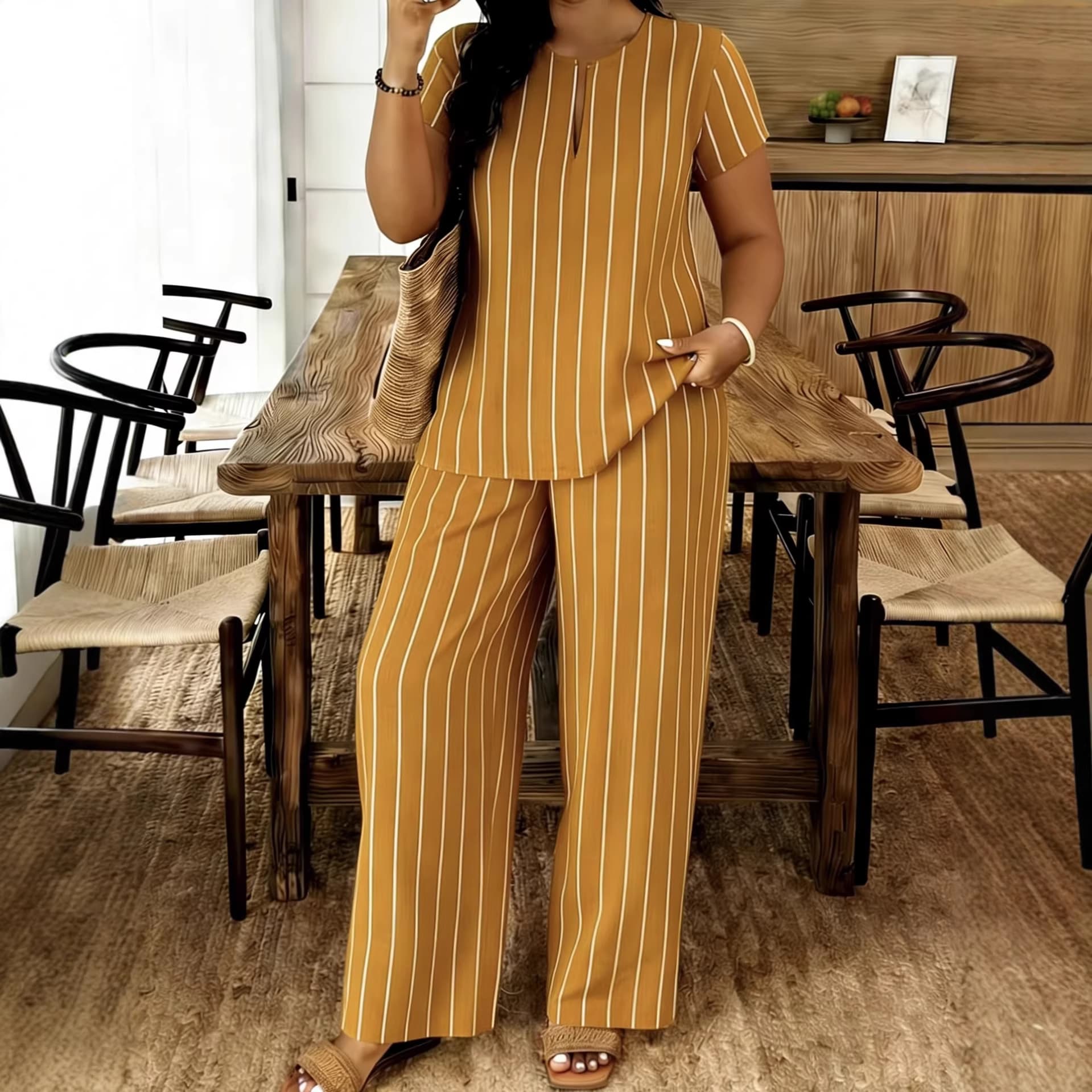 2026 Spring/Summer New Women's V-Neck Top and Casual Pants Set for EU/US Cross-Border Independent Station
