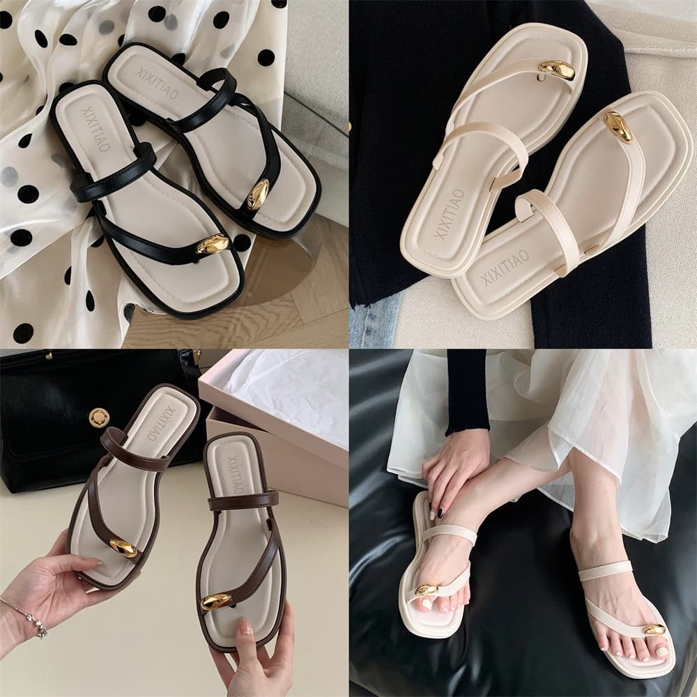 Minimalist Premium Toe-Post Beach Sandals for Women Summer Seaside Vacation Outdoor French Vintage Slippers