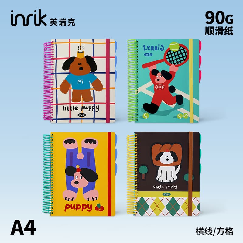 Yingruike Illustration Series A4 Cute Dog Cartoon Binding Large Coil Notebook, Tearable Inner Pages, Notepad