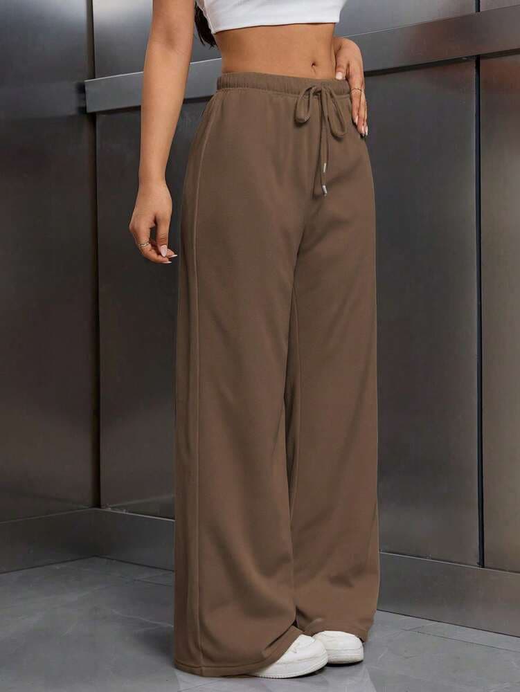 Cross-border Amazon European and American Women's Fashion 2025 Autumn/Winter New Solid Color Fleece-Lined Thick Straight-Leg Pants, Warm and Comfortable